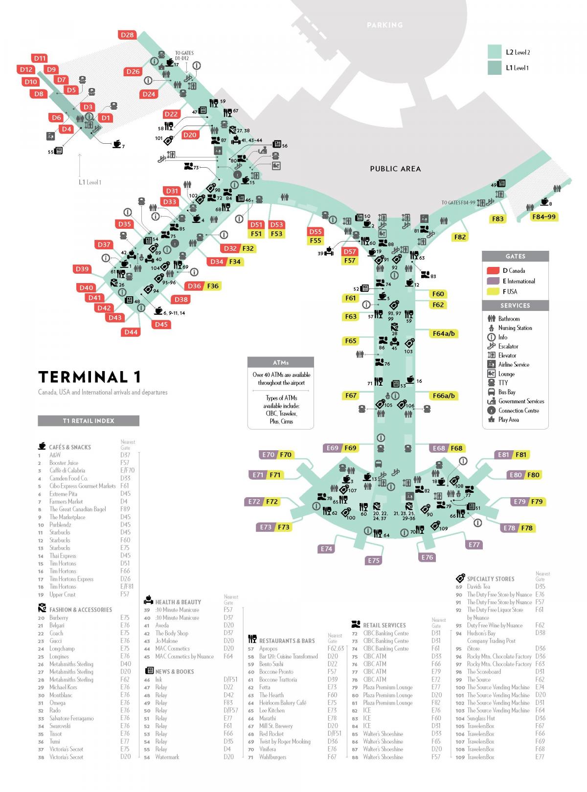 mappa di yyz terminal 1 mappa