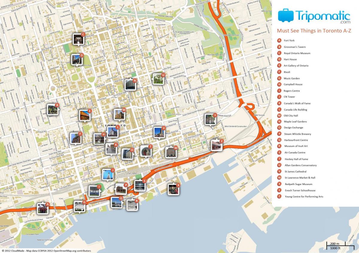 mappa di attrazioni di Toronto