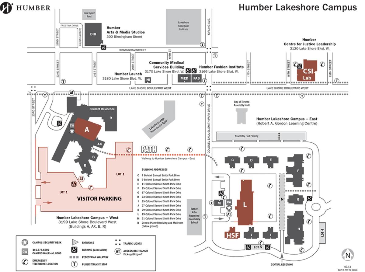 humber college lakeshore mappa del campus