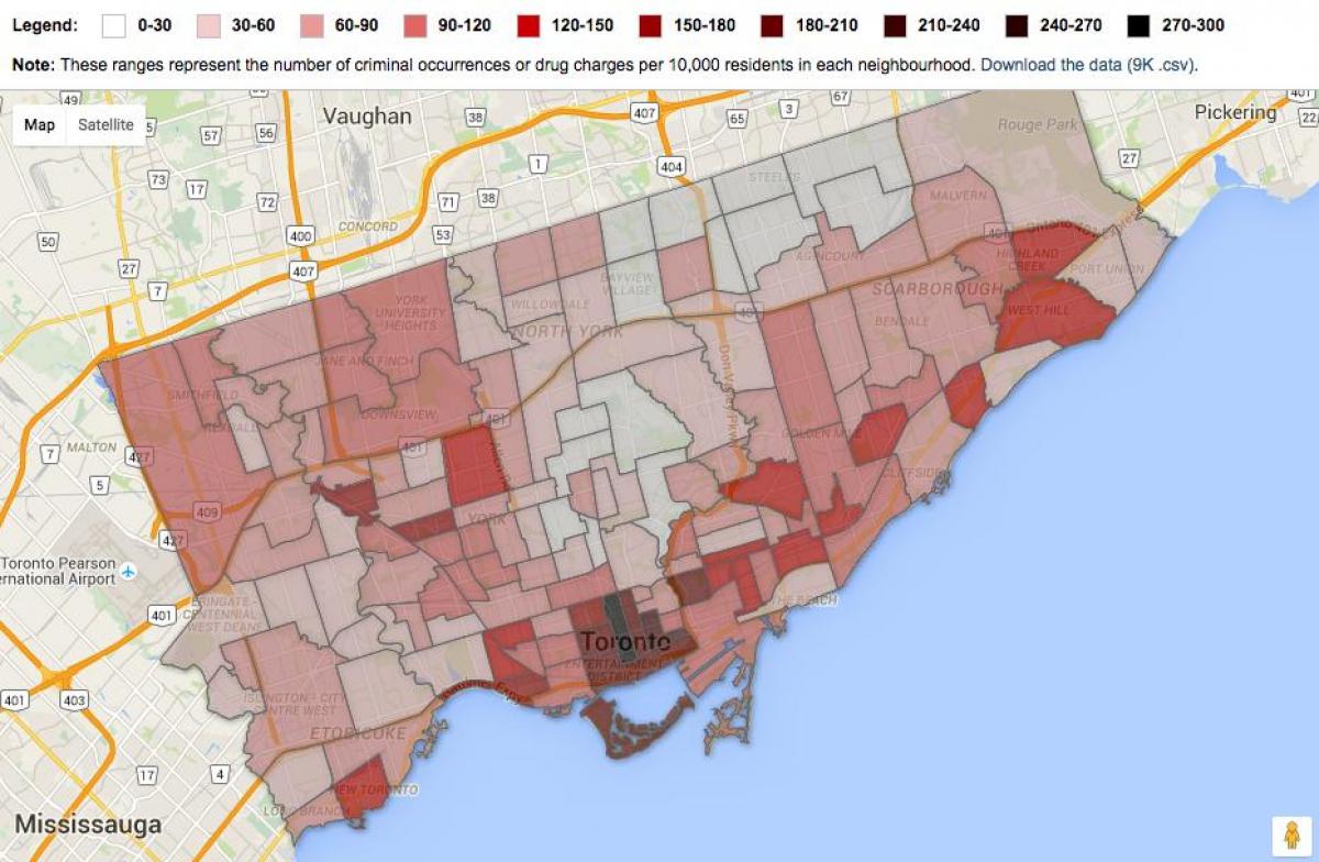 la criminalità mappa di Toronto