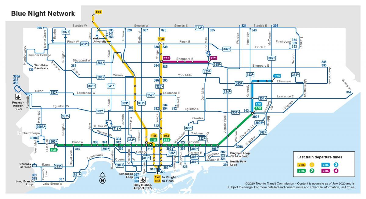 mappa di autobus notturni Toronto